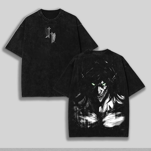 Eren Yeager Anime Oversize Washed T-Shirt- Unisex