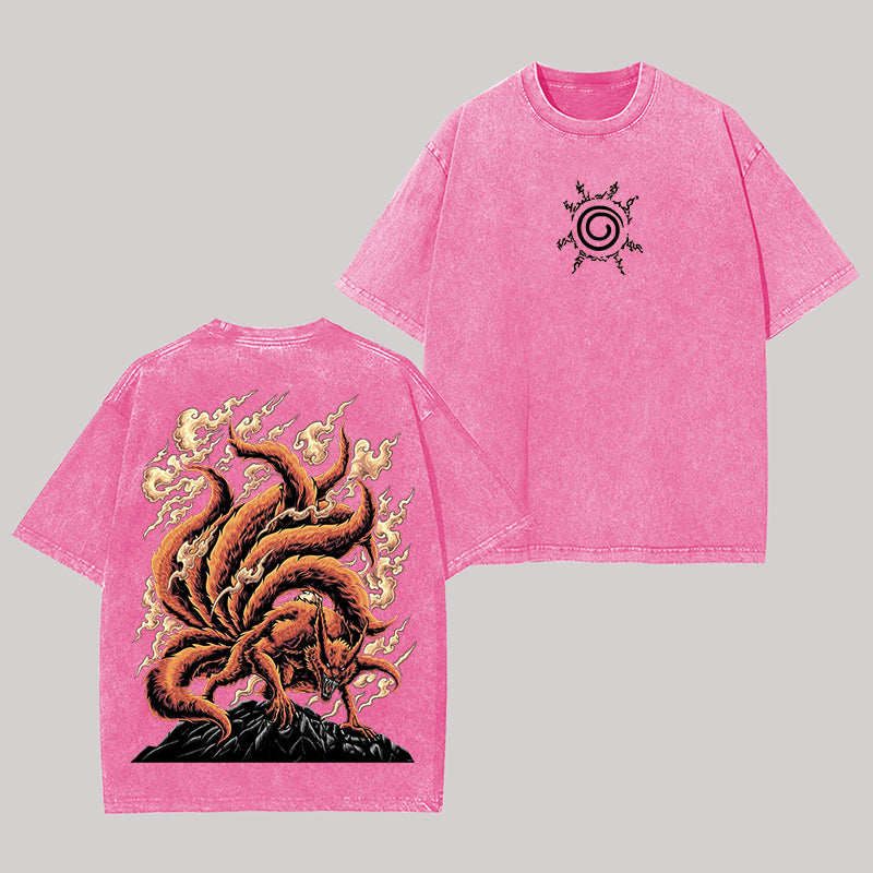 Jinchuriki Kurama Nine Tailed Fox Naruto Shippuden Oversize Washed T-Shirt