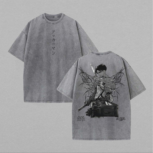 Attack on Titan Levi Ackerman Printed Unisex Washed T-Shirt