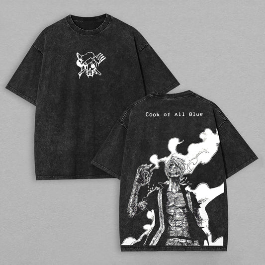 One Piece Sanji Printed Unisex Washed T-Shirt
