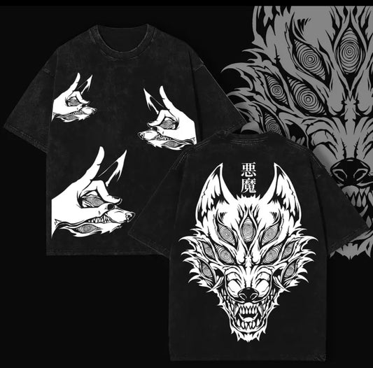 Devil Fox Chainsaw Man Printed Unisex Washed T-Shirt