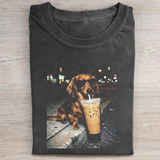 Funny Dachshund Drinking Iced Coffee T-shirt