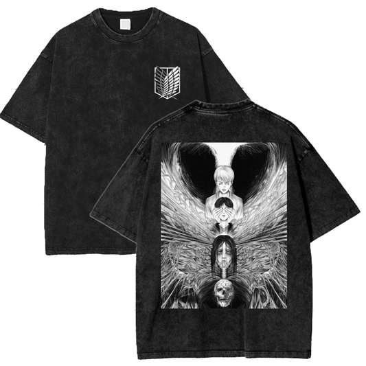 Attack On Titan Printed Oversize Washed T-Shirt- Unisex