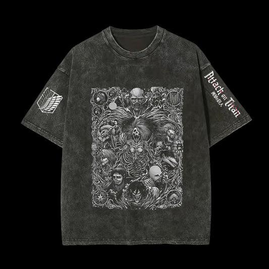 Attack on Titan  Printed Men's Washed T-Shirt