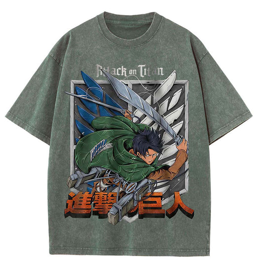 Attack On Titan Printed   Washed T-Shirt- Unisex