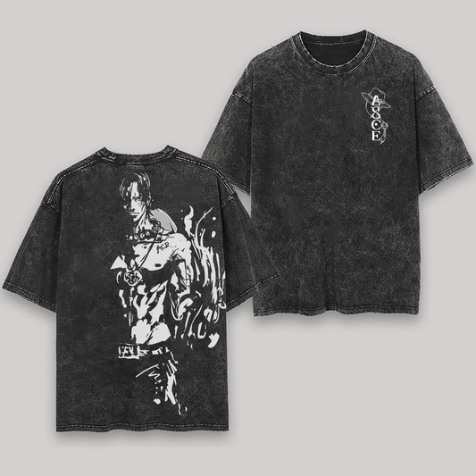 One Piece Portgas·D· Ace Oversize Washed T-Shirt- Unisex