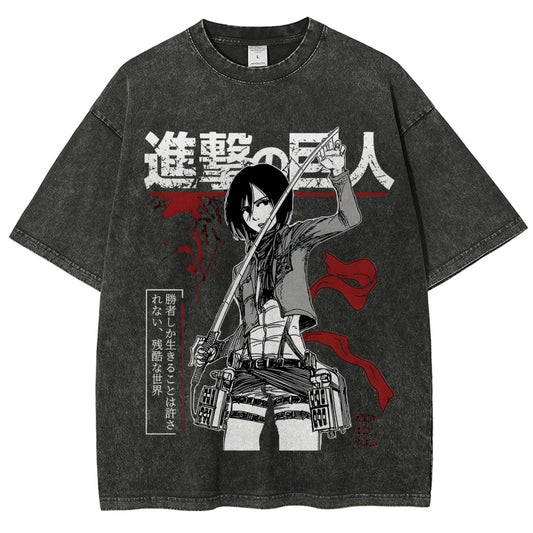 Attack On Titan Printed Oversize Washed T-Shirt- Unisex