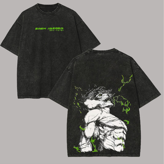Eren Yeager Attack on Titan Printed Unisex Washed T-Shirt