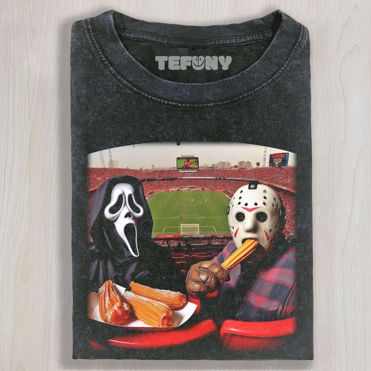 GHOSTFACE AND JASON ARE WATCHING THE GAME T-SHIRT