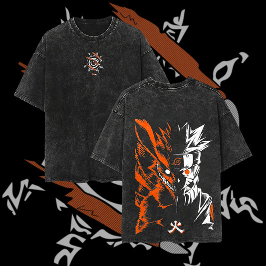Naruto Anime Printed Oversize Washed T-Shirt