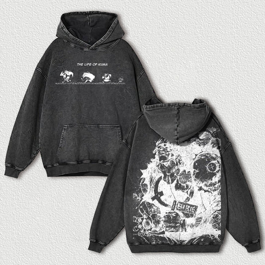 The Life Of Kuma Printed Unisex Washed Hoodie