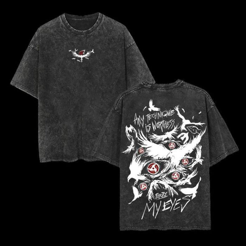Retro Uchiha Itachi Sasuke & Naruto Anime Oversize Washed T-Shirt- Unisex