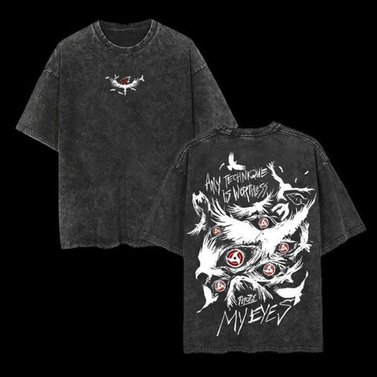 Retro Uchiha Itachi Sasuke & Naruto Anime Oversize Washed T-Shirt- Unisex