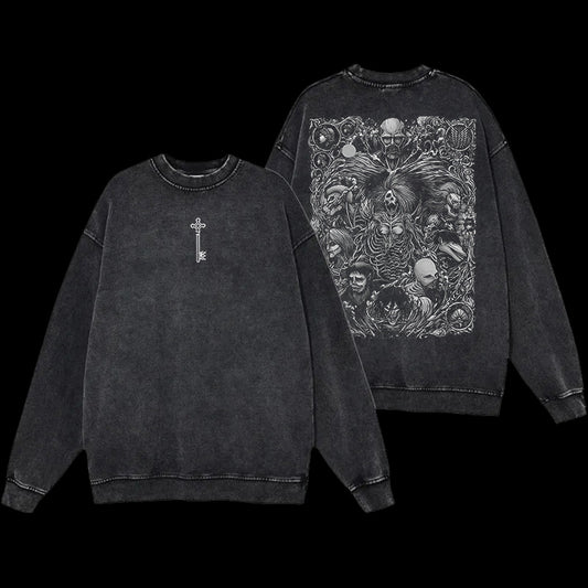 Attack on Titan  Printed Men's Washed Sweatshirt