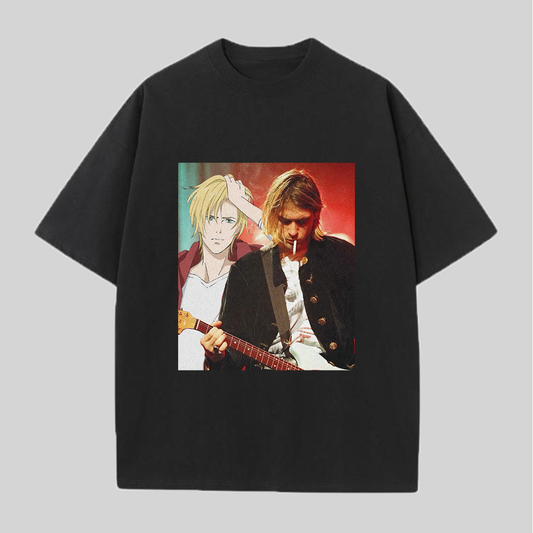 Kurt Cobain And Ash Lynx Printed Oversized Unisex T-shirts
