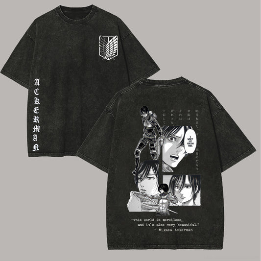 Attack on Titan Mikasa Akkāman Printed Unisex Washed T-Shirt